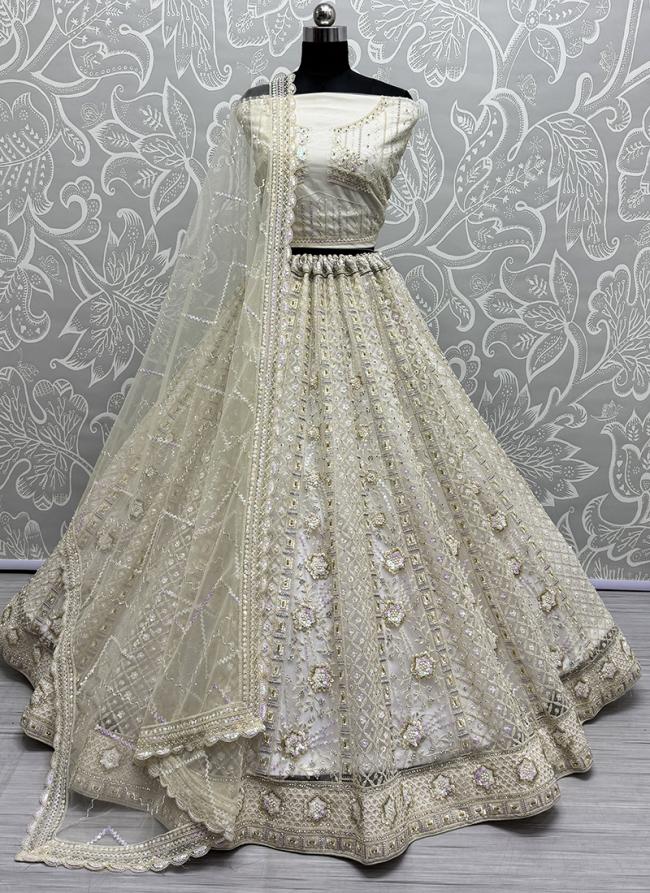 Net Cream Bridal Wear Embroidery Work Lehenga Choli